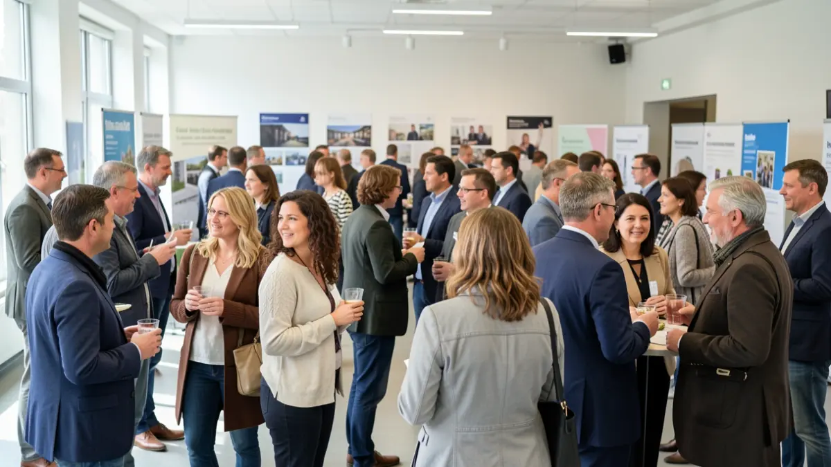 Generic image of a job fair with job seekers and employers interacting in a modern center.