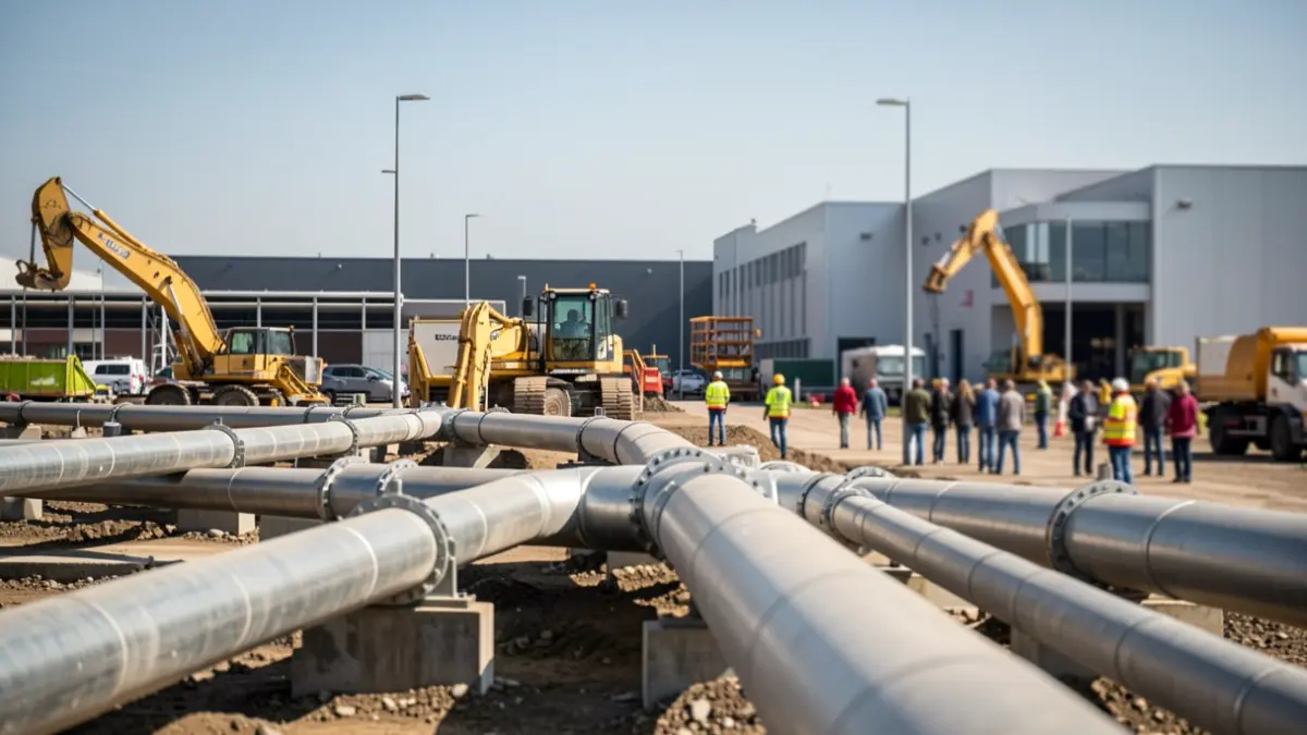 Construction site at the Terbekehof industrial estate in Wilrijk, Antwerp, focusing on infrastructure works.