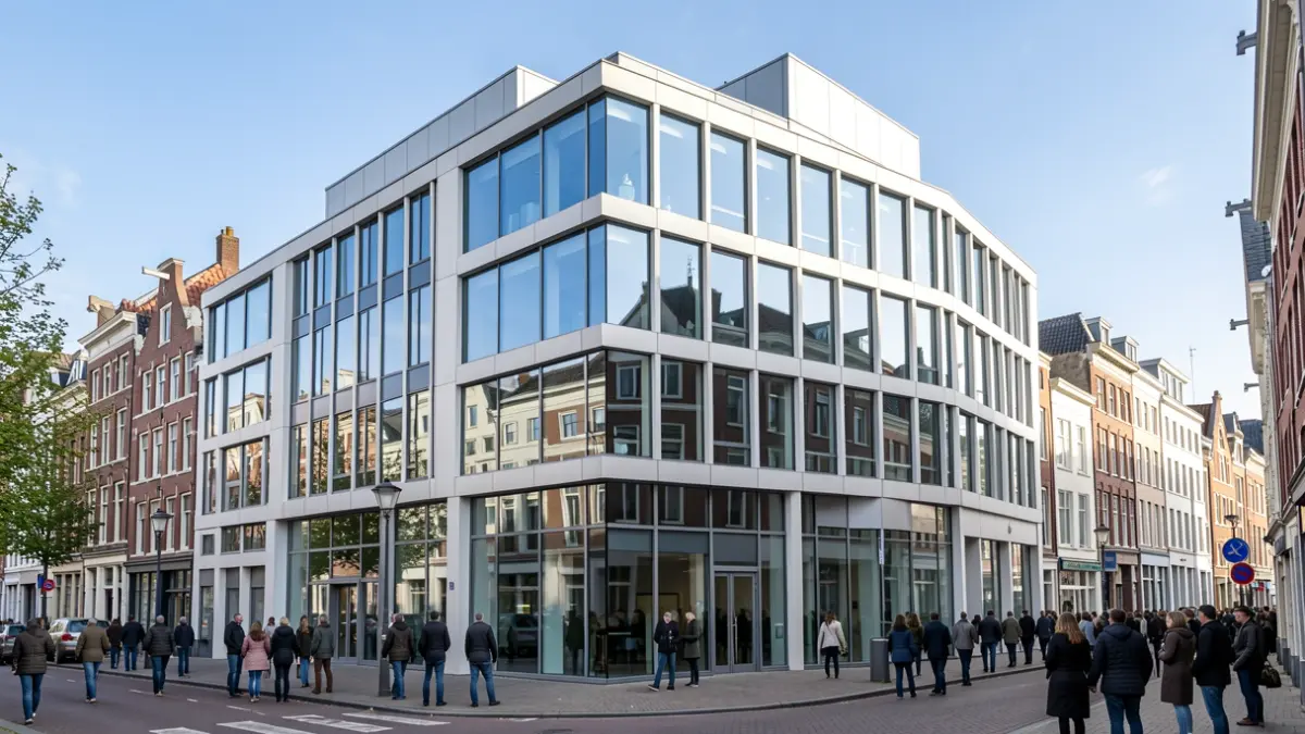 Generic image of a modern office building in a Flemish city.