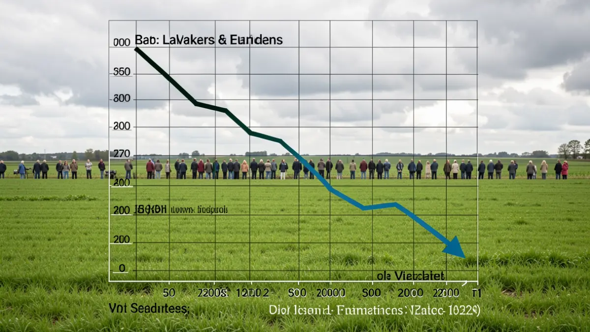 Generieke afbeelding van een grafiek die de arbeidsmarkt in Vlaanderen weergeeft, met dalende vacatures en stijgende werkzoekenden, tegen een achtergrond van Vlaamse velden.
