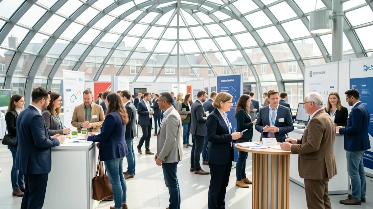 Een jobbeurs in de COREtec Dôme in Oostende, waar werkzoekenden en werkgevers samenkomen.