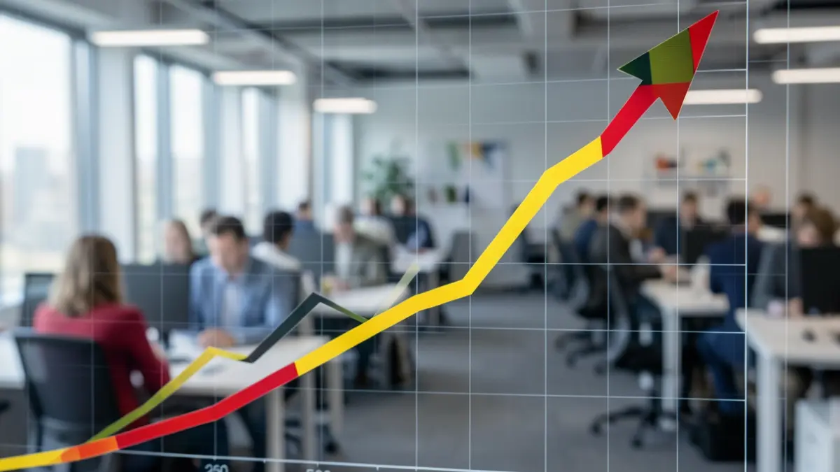 Generieke afbeelding van een digitale grafiek die een opwaartse trend toont, met subtiele Belgische kleuren. De focus ligt op datavisualisatie.