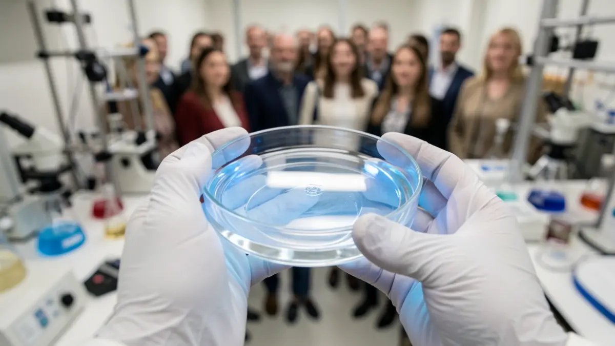Generieke afbeelding van een petrischaal met een blauwachtige gloed in een laboratoriumomgeving.