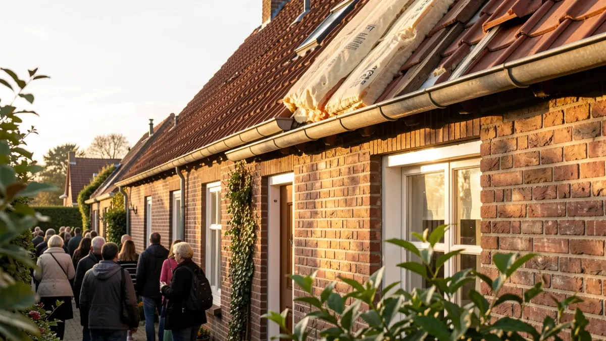 Detailed image of a renovated house focusing on insulation and solar panels, in the afternoon sun.